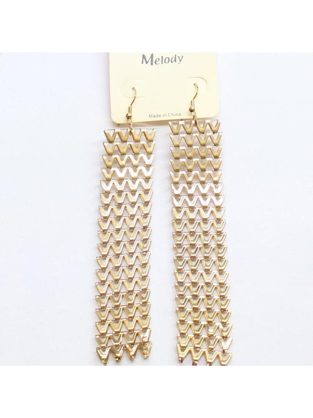 NWT Melody Womens Fashion Dangly Chevron Link Chain Earrings Gold Yellow 5"